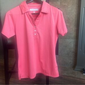 Pebble Beach Performance Coral V Neck Classic Golf Shirt. Size Small